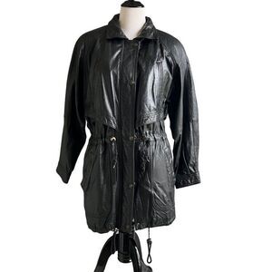 Vintage Chori Black Korean Leather Trench Coat Size Medium